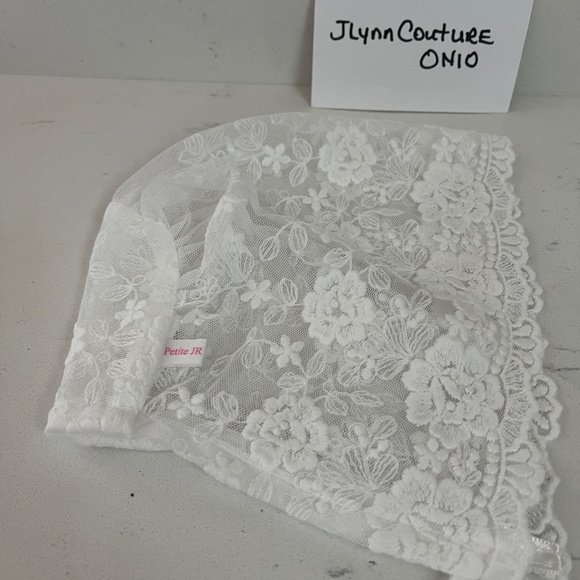 NEW PETITE JR White bonnet, Lace Bonnet, Baptism bonnet NEW baby - Picture 3 of 5